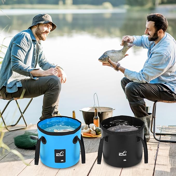 3 PCS 5 Gallon Collapsible Water Bucket, 20L Foldable PVC Bucket with Handles Multiple Use Portable Fold up Lightweight Container Portable Folding Buckets for Camping Fishing Outdoor