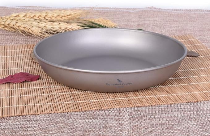 iBasingo Titanium Pan Dish Plate with Carry Mesh Bag Ultralight for Outdoor Camping Tableware Cookware Mess Kit A-Ti1102T