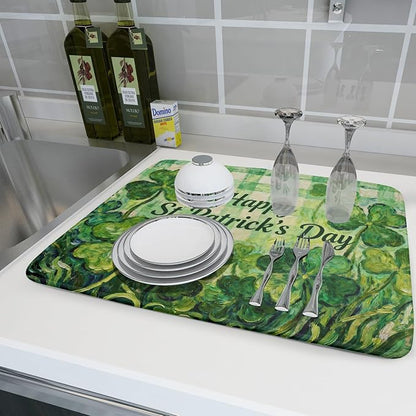 St Patrick's Day Shamrock Dish Drying Mat