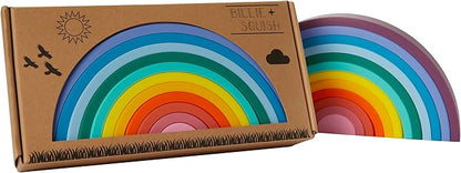 Silicone Rainbow Stacking Toy - Largest on The Market 12 Layer Montessori Toys for Toddlers Stacker Learning and Development Toy - Boho Baby Color (Soft Rainbow)