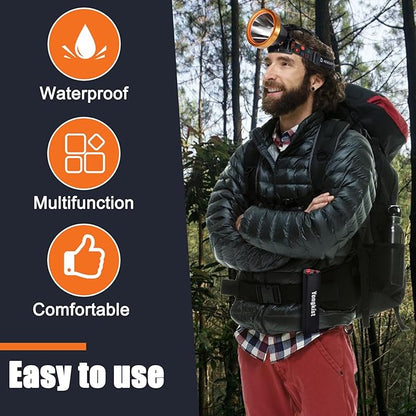 Super Bright Headlamp Rechargeable LED Headlight with Battery, High Power Waterproof Spotlight Flashlight Torch, Coon Hunting Light for Outdoor Camping, Hiking, Fishing, Running, Garden Work