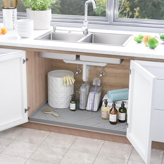 SIKADEER 40" x 22" Under Sink Mat Waterproof, Silicone Mat Kitchen Drawer Shelf