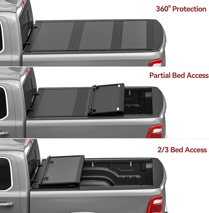 YITAMOTOR Low-Profile Hard Tri-Fold Truck Bed Tonneau Cover Compatible with Dodge Ram 1500 2009-2024 (19-24 Classic) with 6.4 ft Bed Without Rambox