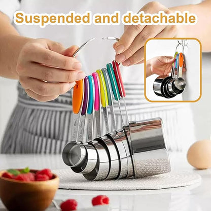 Stainless steel measuring cup set, consisting of 8 cups, suitable