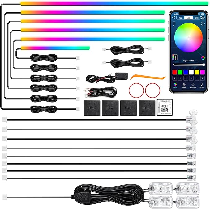 Dreamcolor Acrylic Interior Car LED Strip Light with Wireless APP, RGB 18 in 1 with 175 inches 612 LEDs Fiber Optic Strip Lights for Car, Dual Zone Music Sync Neon Car Ambient Lighting Kits