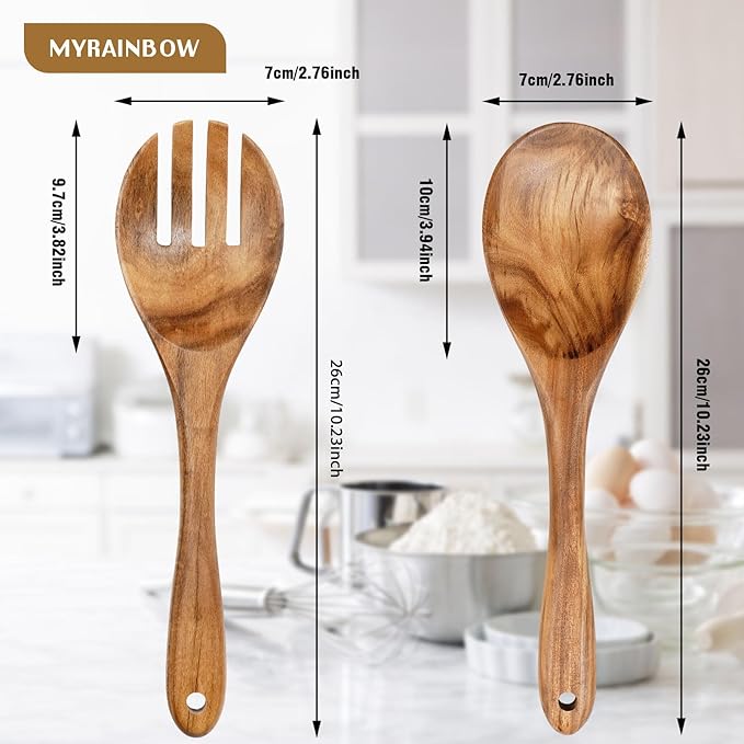 MYRAINBOW Salad Tongs, Wooden Spoons, Salad Tongs