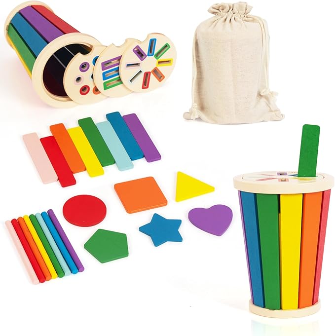 Shape & Color Sorting Montessori Toys for Toddlers 1-3, Wooden Sensory Toys, Preschool Learning Activities Matching Game, Educational Toy for Fine Motor Skills, Travel Gift for Boys Girls