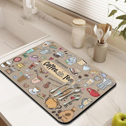 Fun Coffee Bar Mat 24inx18in, Absorbent Hide Stain Anti-Slip Accessories Fit