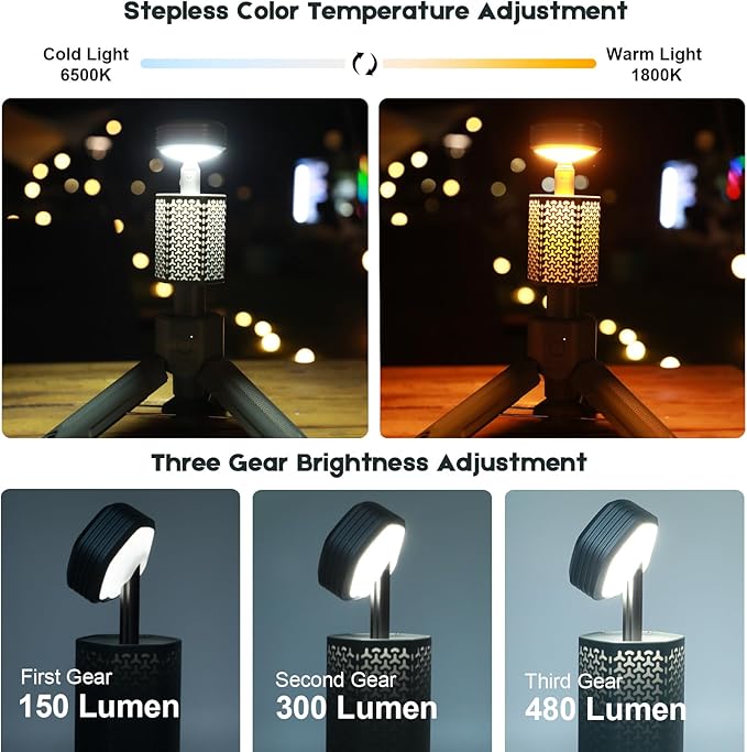 Telescopic Camping Lights,Portable Camping Lantern with Storage Bag,10500mAh Rechargeable Outdoor Adventure Emergency Light,Waterproof LED Work Lights with Magnetic (Gray)