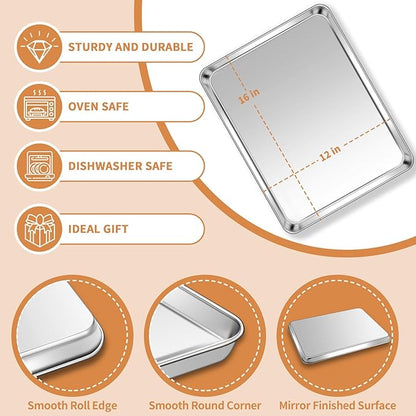 Stainless Steel Baking Sheet Set of 2, Deedro Cookie Sheet Metal Baking Pan
