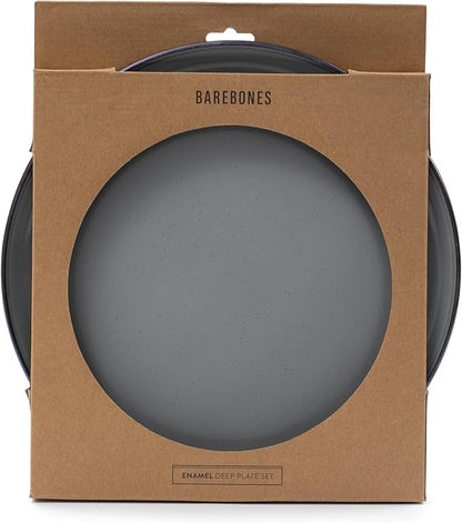 Barebones Enamel Deep Plate - Set of 2 Dinner Plates - Hand-Finished Baked Stainless Steel Trim Plate Set - Camping Kitchen and Dish Set (Eggshell)