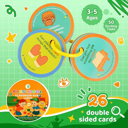 Indoor Scavenger Hunt for Preschool, 26pcs Scavenger Hunt Game Cards at Home, for Boys and Girls Ages 3-5, Birthday for Kids