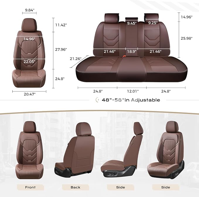 Coverado Front and Back Seat Covers, Coffee Car Seat Covers Full Set, Leather Seat Covers for Car, Waterproof Car Seat Protector, Automotive Seat Cover, Car Seat Cushion Universal Fit for Most Cars