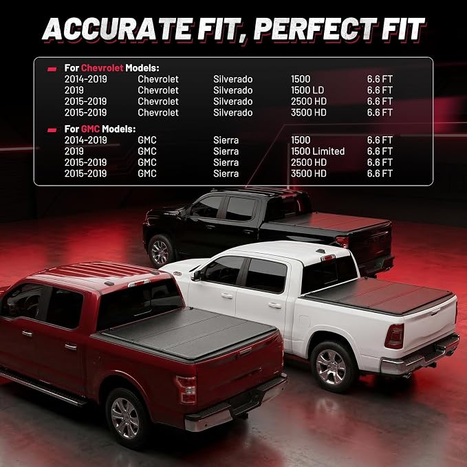 BDFHYK Hard Tri-Fold Tonneau Cover for Chevy Silverado GMC Sierra 1500 2019-2026 6.6 FT (79.4") Bed, Waterproof Low Profile Truck Bed Cover with Anti-Theft Lock, Easy Install for Camping Work Trucks