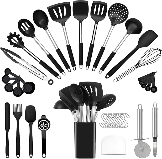40 Pcs Kitchen Utensils Set Silicone Cooking, 446℉ Heat Resistance Stainless