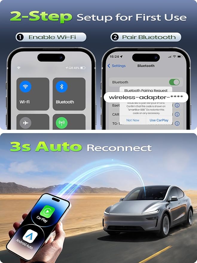 Mini Wireless CarPlay Adapter for Apple iPhone - Wired to Wireless Converter, 5GHz WiFi Zero-Lag Dongle, Stable Auto-Connect, Gold-Plated USB-A/C for All Wired CarPlay Cars 2016+, Plug & Play