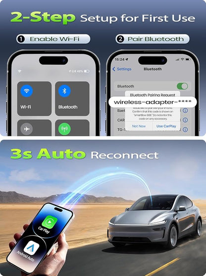 Mini Wireless CarPlay Adapter for Apple iPhone - Wired to Wireless Converter, 5GHz WiFi Zero-Lag Dongle, Stable Auto-Connect, Gold-Plated USB-A/C for All Wired CarPlay Cars 2016+, Plug & Play