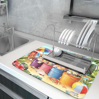 Lovely Cat Dish Drying Mat for Kitchen Counter Holiday Beach Absorbent Coffee