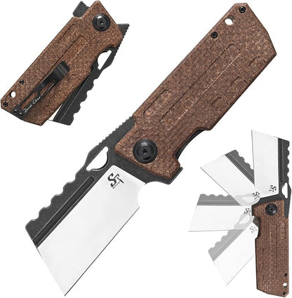 Sitivien ST155 Folding Knife,Sandvik 14C28N Steel Blade,Micarta Handle EDC Tool Knife Pocket Knife for Fishing,Camping,Hiking(Brown) …