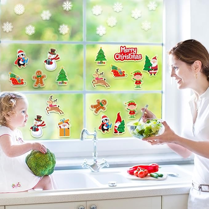 Tevxj 20 Pieces Christmas Thick Gel Clings Window Gel Clings Decals Stickers for Toddlers Kids Adults Home Airplane Classroom Nursery Christmas Party Supplies Decoration Removable and Reusable