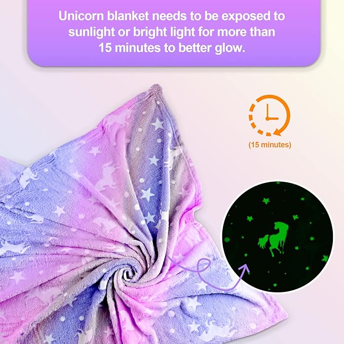 Unicorn Glow in The Dark Blanket, Unicorn Blanket for Girls/Kids, Unicorns Gifts for Girls Age 3-12, Toddler Blanket for Kids, Soft Fleece Blanket Throw Birthday Gift 40"x60"