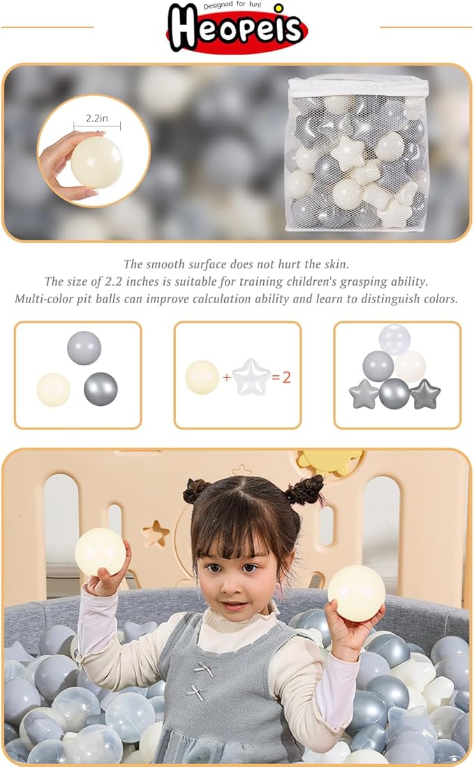 Ball Pit Balls Pack of 100 200 500 - Star and Round Set BPA Free Phthalate Free Non-Toxic Crush Proof Play Balls Soft Plastic Balls for Toddlers Baby Kids Birthday Pool Tent Party