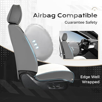 Coverado Front and Back Seat Covers for Cars, 5 Seats Automotive Seat Covers, Faux Leather Car Seat Covers Seat Protectors Car Seat Cushion Carseat Cover Universal Fit for Most Cars Truck - Gray&White