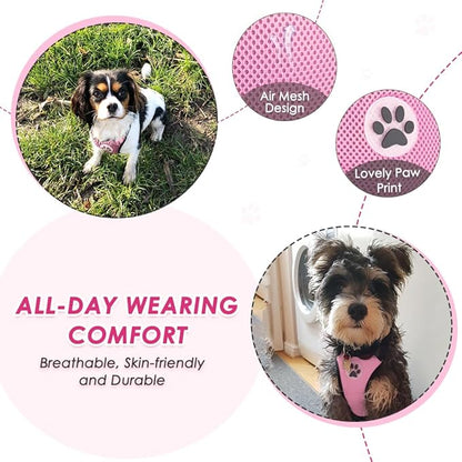 Lukovee Dog Car Harness Seat Belt, Adjustable Mesh Breathable Vest with Elastic Bungee Tether, Soft Padded 2-in-1 Safety Car Harness Seatbelt for Small Medium Large Dogs (A-Pink,XS)
