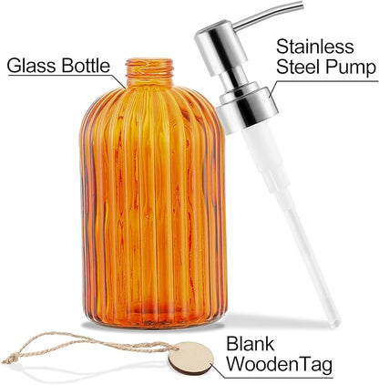 MOCLIF 16 OZ Soap Dispenser，Tempered Glass Clear Vertical Stripe