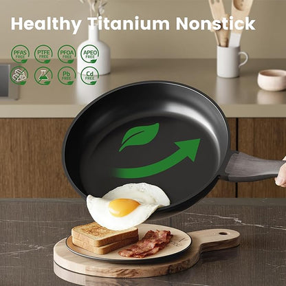 Nonstick Cookware Set, Titanium Coating Pan Set, Induction Cookware Oven Safe