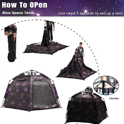 Portable Hexagon Kids Play Tent with LED Strip Lights Indoor Children Play House Easy Set-up Space Dream Tent for Night.4-5 Person Large Tents & Birthday Gifts