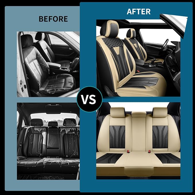 Car Seat Covers Fit for Jeep 5 Seats Grand Cherokee 2007-2025 2026 -Premium Leather, Waterproof & Breathable，All-Weather Seat Cushion Protecto & Airbag Compatible,Full Set Beige & Black