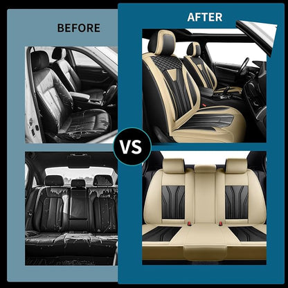 Car Seat Covers Fit for Jeep 5 Seats Grand Cherokee 2007-2025 2026 -Premium Leather, Waterproof & Breathable，All-Weather Seat Cushion Protecto & Airbag Compatible,Full Set Beige & Black