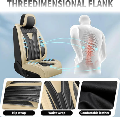 Car Seat Covers Fit for Jeep 5 Seats Grand Cherokee 2007-2025 2026 -Premium Leather, Waterproof & Breathable，All-Weather Seat Cushion Protecto & Airbag Compatible,Full Set Beige & Black