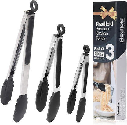 Pack of 3 Stainless Steel Kitchen Tongs