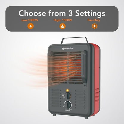 Comfort Zone Utility Space Heater, 1500W Electric Garage Heater