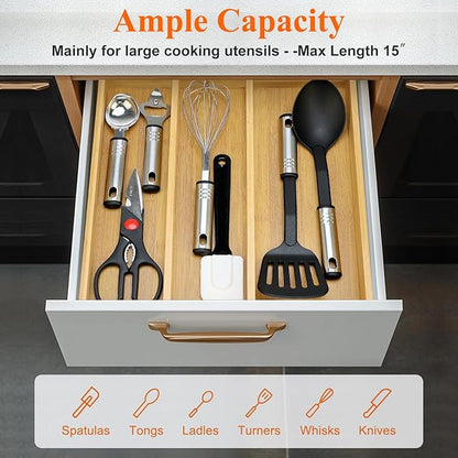 Large Bamboo Silverware Drawer Organizer Tray Kitchen Tool Drawer Divider