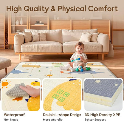 Foldable Baby Play Mat, PIGLOG Waterproof Playmats for Babies and Toddlers Kids, Safe Foam Playmat for Tummy Time, 50x50 Playpen Mat, Reversible Portable Baby Floor Mat for Infant, Toddler, Dinosaur