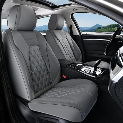 Coverado Car Seat Covers, Front Seat Cover, 2 Pack Luxury Faux Leather Seat Covers for Cars, Waterproof Car Seat Protector Car Seat Cushion, Universal Automotive Seat Covers Fit for Most Cars - Gray