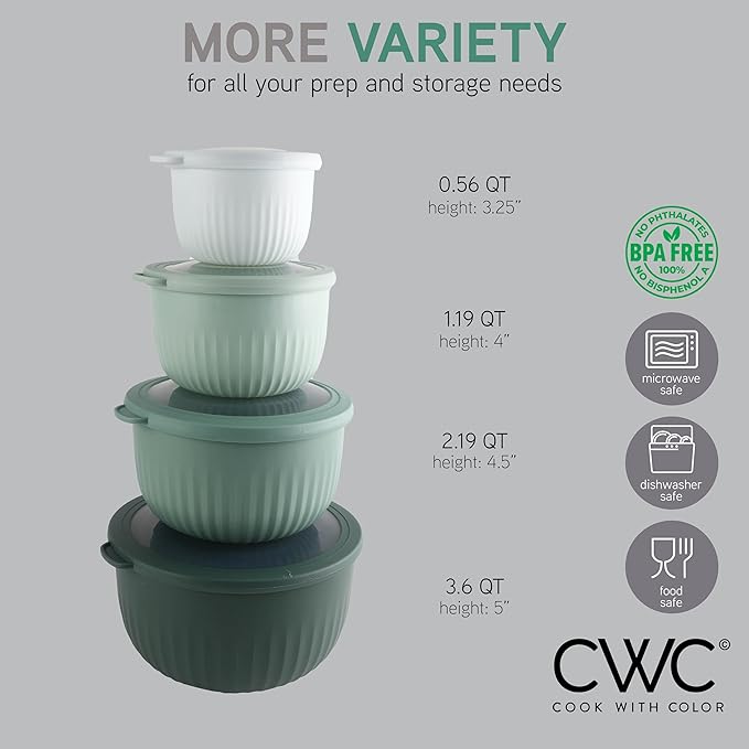 COOK WITH COLOR Prep Bowls with Lids- Wide and Deep Nesting Plastic Small