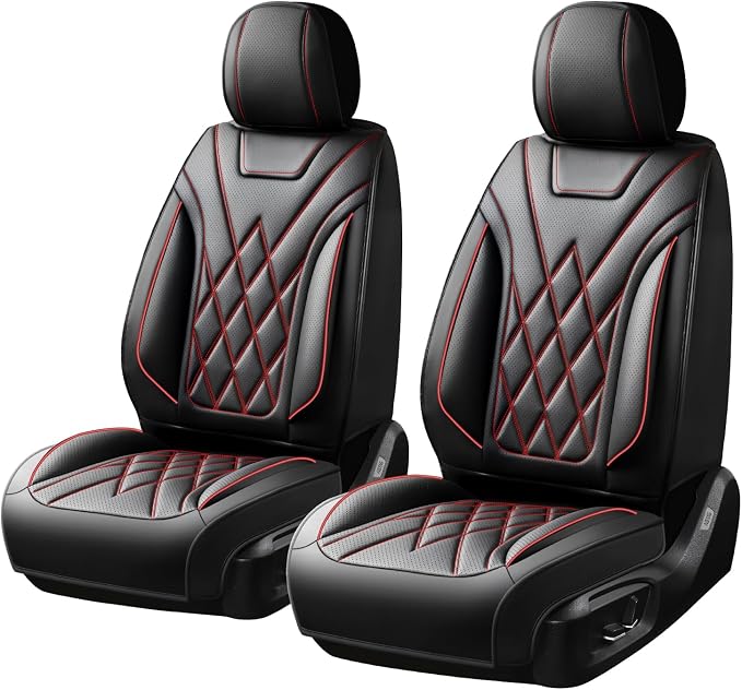 Car Seat Covers Compatible with Hyundai Kona 2018-2025 2026 Waterproof & Breathable Luxury Leather All-Weather Seat Cushions Protectors, Airbag Compatible, Only 2 Front seat Covers (Redline)