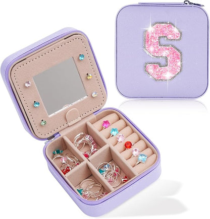 Travel Jewelry Case - Personalized Jewelry Box for Women, Small Jewelry Organizer and Storage Aesthetic, Travel Essentials Birthday Gifts for Girls Women | Lavender