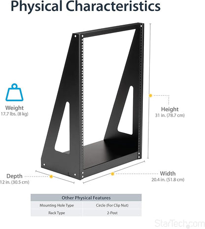 StarTech.com 2-Post 16U Heavy-Duty Desktop Server Rack, Small Open Frame 19in