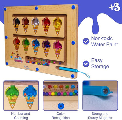 Montessori Magnetic Color and Number Maze Puzzle Board – Educational Wooden Toy for Toddlers, Fine Motor Skills & Counting Game Ages 2–5