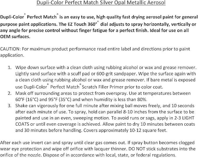 Dupli-Color Perfect Match Premium Automotive Paint, Silver Opal (M), 8 oz