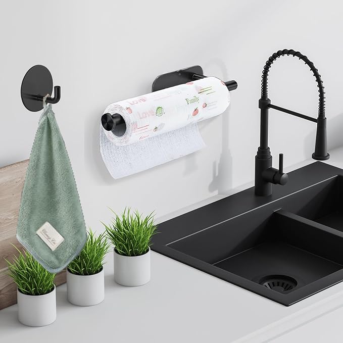 Paper Towel Holder with 2 Hooks-Under Cabinet Paper Towel Holder