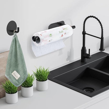 Paper Towel Holder with 2 Hooks-Under Cabinet Paper Towel Holder