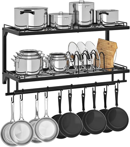 CHOEZON Pot Rack, Wall Mounted Pan Holder, 2-Tier Pot and Pan Organizer