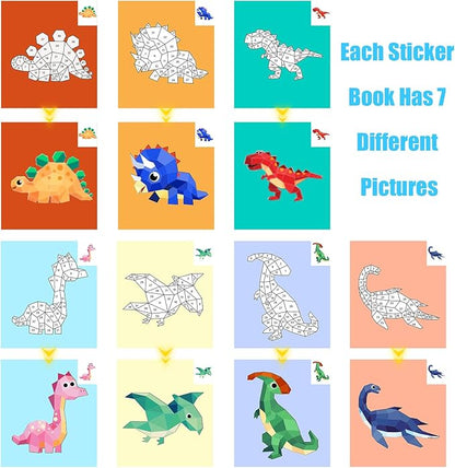 AEAHALY 2 Pack Crafts for Kids Ages 4-8 Paint by Sticker, Reusable Sticker Book for Kids Ages 4-8 Boys and Girls Birthday Gifts Party Favor, Travel Activity Book Set for Learning (Dinosaur+Ocean)