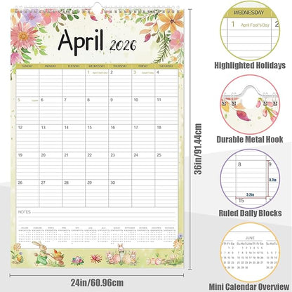 GuassLee Extra Large Wall Calendar 2026, 24-Month Aesthetic Large Calendar Jan.